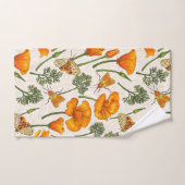 カリフォルニア産のケシと蛾が白い上に2 バスタオルセット (ハンドタオル)