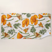 カリフォルニア産のケシと蛾が白い上に2 ビーチタオル (正面)