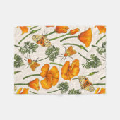 カリフォルニア産のケシと蛾が白い上に2 フリースブランケット (正面(横))