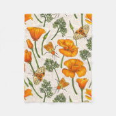 カリフォルニア産のケシと蛾が白い上に2 フリースブランケット (正面)