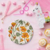 カリフォルニア産のケシと蛾が白い上に2 ペーパープレート (パーティー)