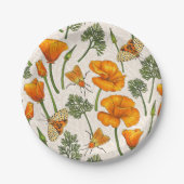 カリフォルニア産のケシと蛾が白い上に2 ペーパープレート (正面)