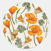 カリフォルニア産のケシと蛾が白い上に2 ラウンドシール (正面)
