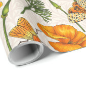 カリフォルニア産のケシと蛾が白い上に2 ラッピングペーパー (ロールコーナー)