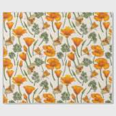 カリフォルニア産のケシと蛾が白い上に2 ラッピングペーパー (フラット)