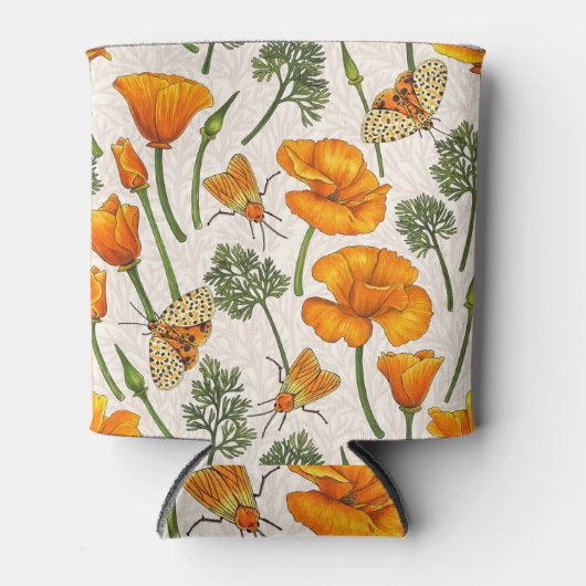 カリフォルニア産のケシと蛾が白い上に2 缶クーラー (正面)