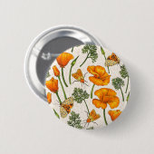 カリフォルニア産のケシと蛾が白い上に2 缶バッジ (正面&裏面)