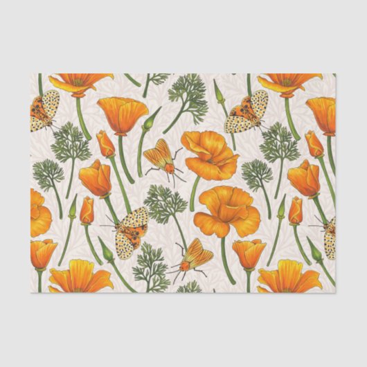 カリフォルニア産のケシと蛾が白い上に2 薄葉紙 (正面)