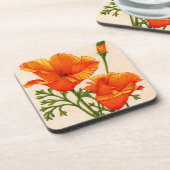 カリフォルニア産のケシ科のケシのオレンジ色 コースター (左側)