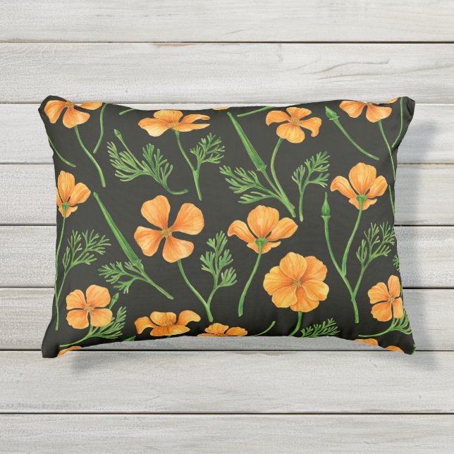 カリフォルニア産のケシ、夏期の花、オレンジ色のウィル アウトドアクッション (正面)