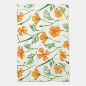 カリフォルニア産のケシ、夏期の花、オレンジ色のウィル キッチンタオル (縦)