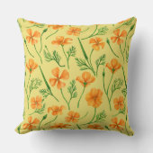 カリフォルニア産のケシ、夏期の花、オレンジ色のウィル クッション (正面)