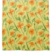 カリフォルニア産のケシ、夏期の花、オレンジ色のウィル シャワーカーテン (正面)