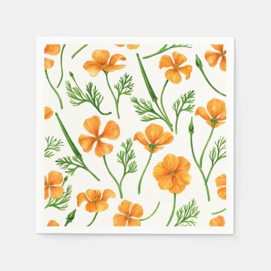 カリフォルニア産のケシ、夏期の花、オレンジ色のウィル スタンダードカクテルナプキン (正面)