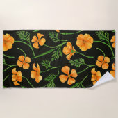 カリフォルニア産のケシ、夏期の花、オレンジ色のウィル ビーチタオル (正面)