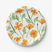 カリフォルニア産のケシ、夏期の花、オレンジ色のウィル ペーパープレート (正面)