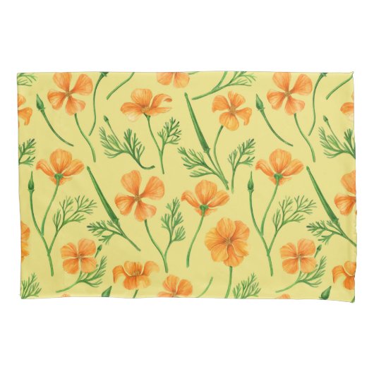 カリフォルニア産のケシ、夏期の花、オレンジ色のウィル 枕カバー (正面左)