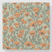 カリフォルニア産ポピーのオレンジ色の花のパターン ストーンコースター (正面)