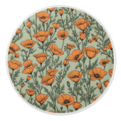 カリフォルニア産ポピーのオレンジ色の花のパターン セラミックノブ (正面)