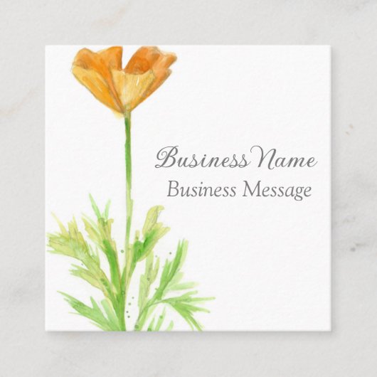 カリフォルニア産ポピー・オレンジ・フラワービジネス スクエア名刺 (正面)