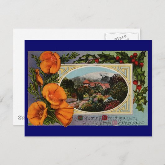 カリフォルニア産ポピー・ヴィンテージ・クリスマス シーズンポストカード (正面/裏面)