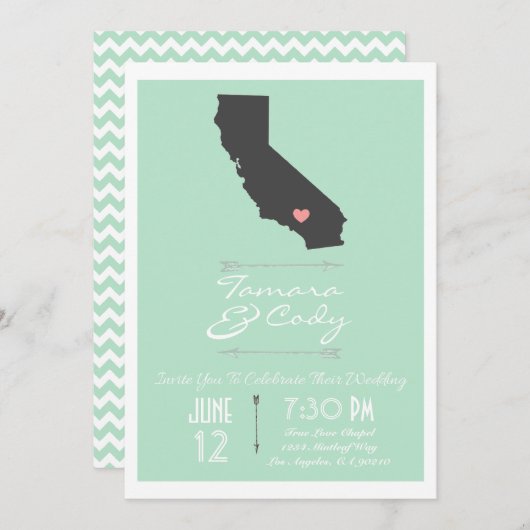 カリフォルニア真新しい緑結婚式招待状 招待状 (正面/裏面)