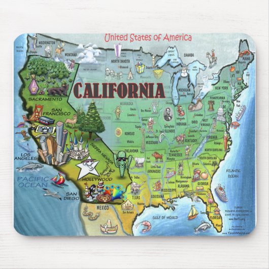 カリフォルニア米国地図 マウスパッド (正面)