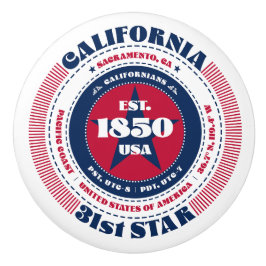 カリフォルニア米州赤白青タイポグラフィ セラミックノブ