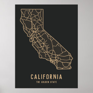 カリフォルニア米州道路地図 – ゴールデン州地図 ポスター