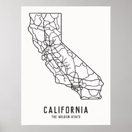 カリフォルニア米州道路地図 – ゴールデン州地図 ポスター