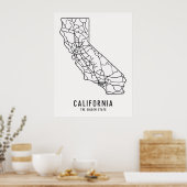 カリフォルニア米州道路地図 – ゴールデン州地図 ポスター (キッチン)