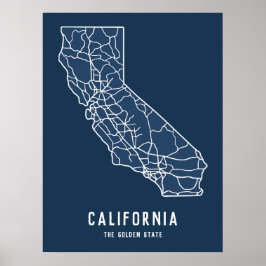 カリフォルニア米州道路地図 – ゴールデン州地図 ポスター