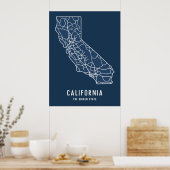 カリフォルニア米州道路地図 – ゴールデン州地図 ポスター (キッチン)