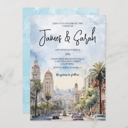 カリフォルニア結婚ランドスケープの目的地 招待状 (正面/裏面)