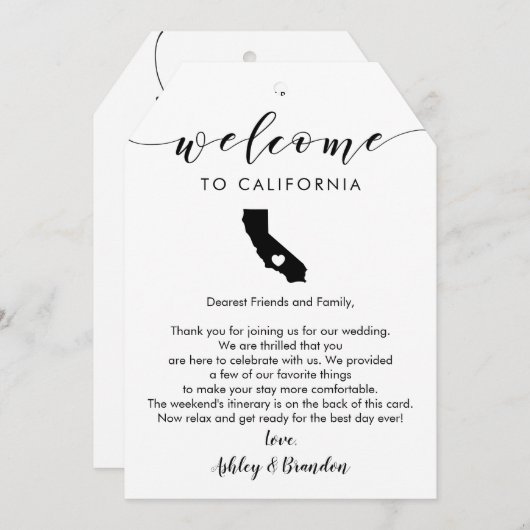 カリフォルニア結婚州の歓迎ラベル、手紙の旅程 (正面/裏面)