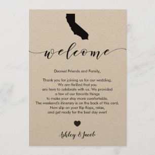 カリフォルニア結婚式の歓迎の手紙及び旅程カード プログラム