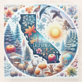 カリフォルニア自然冬のクリスマス ガラスコースター