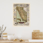 カリフォルニア自転車道の地図 – 1895 ポスター (キッチン)