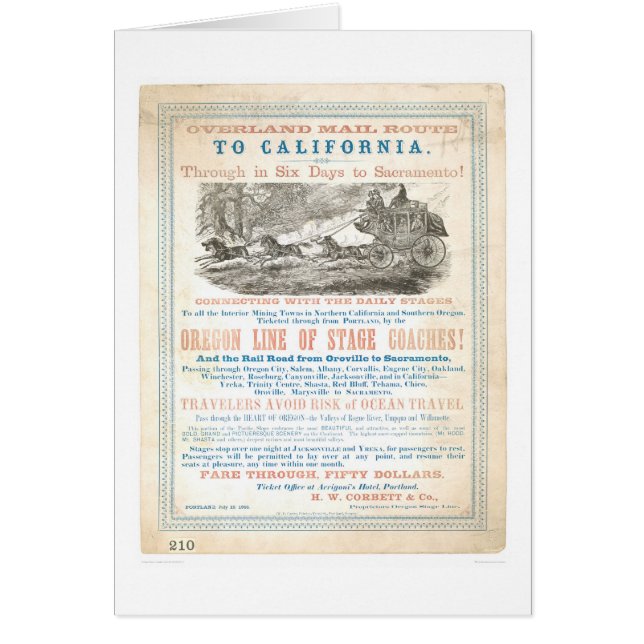カリフォルニア1866年(1257A Unrestored)への陸上郵便ルート- (正面)
