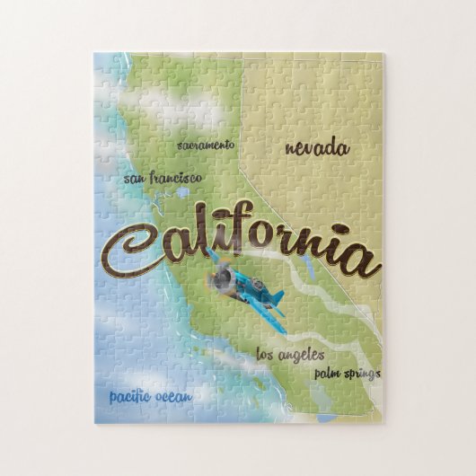カリフォルニア アメリカ ヴィンテージ地図と旅行ポスター ジグソーパズル (縦)