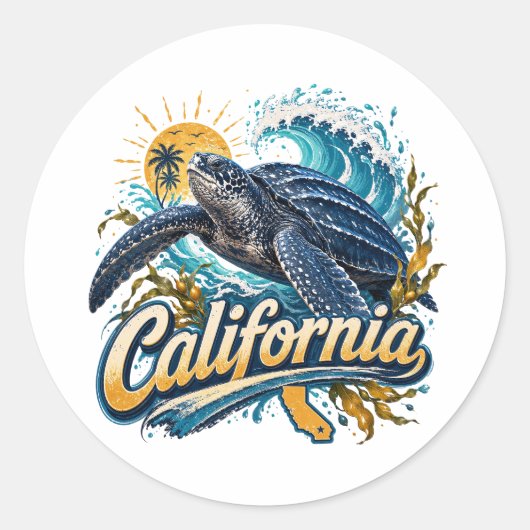 カリフォルニア オサガメ 海岸アート ラウンドシール (正面)
