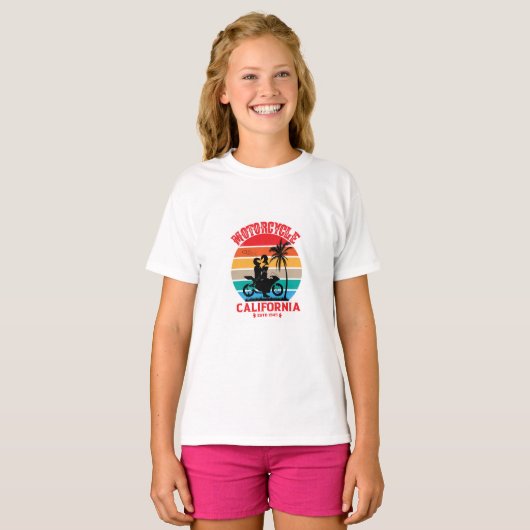 カリフォルニア オートバイ カップル Tシャツ (正面フル)
