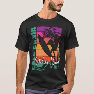 カリフォルニア カタリナ島 レトロ サンセット ビーチ サーフ Tシャツ