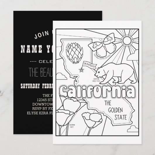 カリフォルニア カラフル コラージュ 招待状 (正面/裏面)