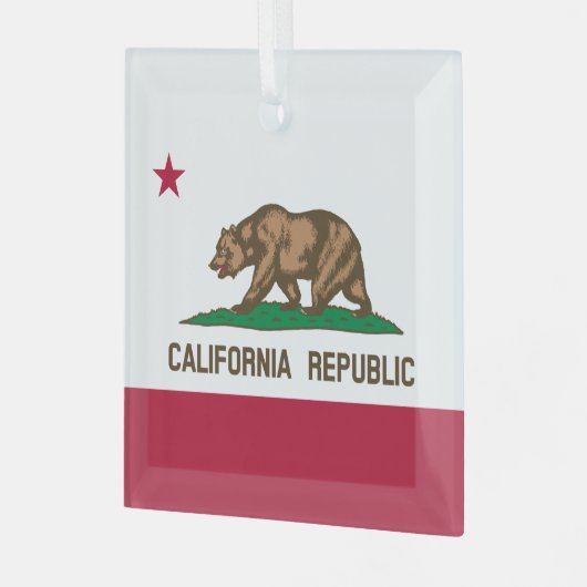 カリフォルニア・カリ共和国ベア国旗、米国州グラス ガラスオーナメント (正面左)