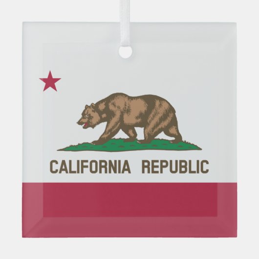 カリフォルニア・カリ共和国ベア国旗、米国州グラス ガラスオーナメント (正面)
