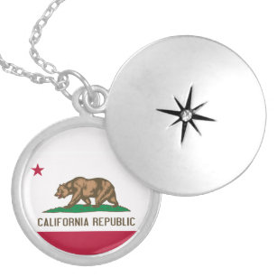 カリフォルニア・カリ共和国ベア国旗、米国州ロック シルバープレートネックレス