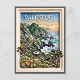 カリフォルニア・コースト沿いのドライブ旅行 ヴィンテージ風景アート ポストカード