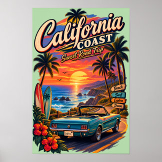 カリフォルニア コースト サンセット ロードトリップ ポスター