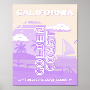 カリフォルニア、ゴールデンコースト、トラベルアート名門私立校風の、 ポスター